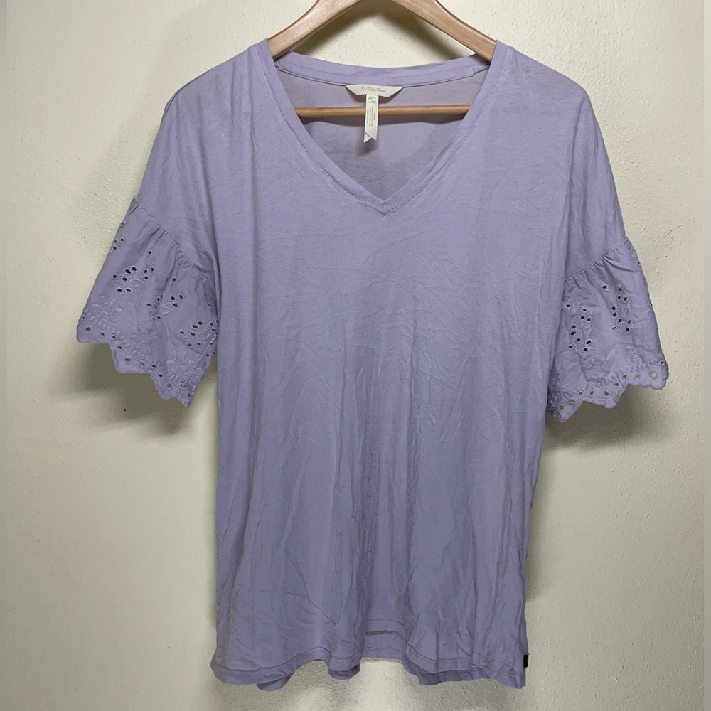 💥Final Price💥 MATILDA JANE Lavender Top with Eyelet Lace Ruffle Sleeve L
